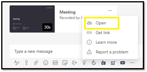 Opening meeting recordings and sharing on Microsoft streams